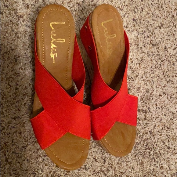 Lulus Red Cork Wedge Heels Size 8 NWOB - Picture 10 of 11